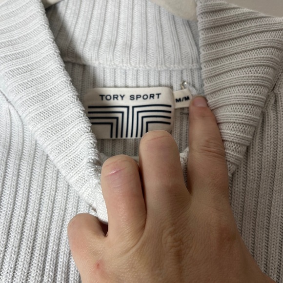 Tory Burch Sport  Retro Preppy White Blue Color Blocked Cardigan Sweater Sz M - Picture 8 of 15